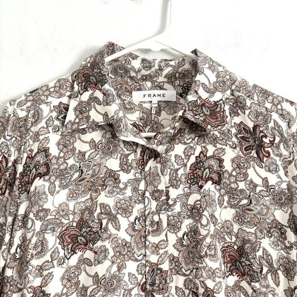 Frame 70’s Floral Paisley Long Sleeve Button Down Silk Blouse Women’s Sz Medium - Picture 3 of 11